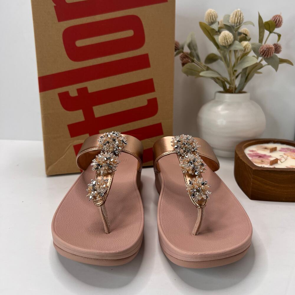 FitFlop Galaxy Crystal Embellished Toe-Thong Sandals Rose Gold Women 9/EU41 NWB - Picture 3 of 11